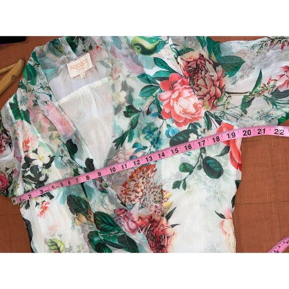 Rococo Sand Floral Sheer Wrap Tie Waist & High-Low Hem Women's Blouse Size M - Picture 9 of 11
